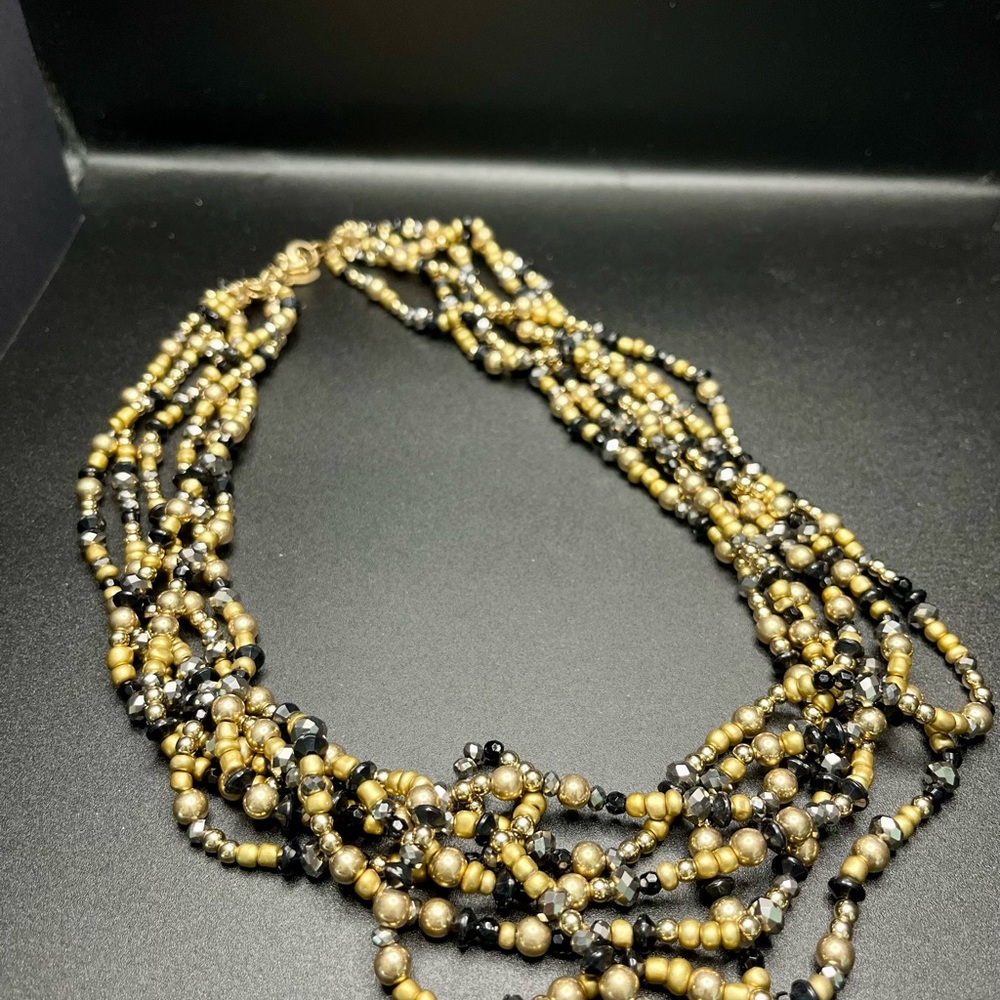 LOFT Gold and Black Multi-Strand Necklace Statement Design